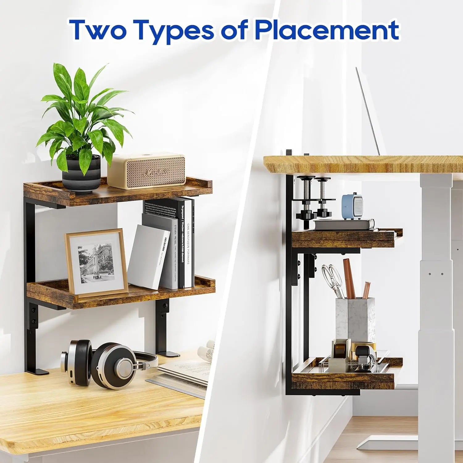 Desk Organizer, Wood Shelves for Office Desk, Tabletop Book Storage Rack