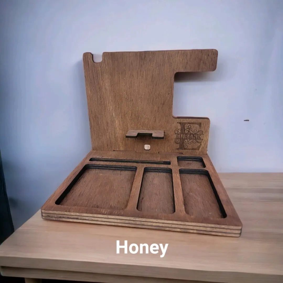 Wooden Phone Docking Station and Nightstand Organizer with Wallet Holder