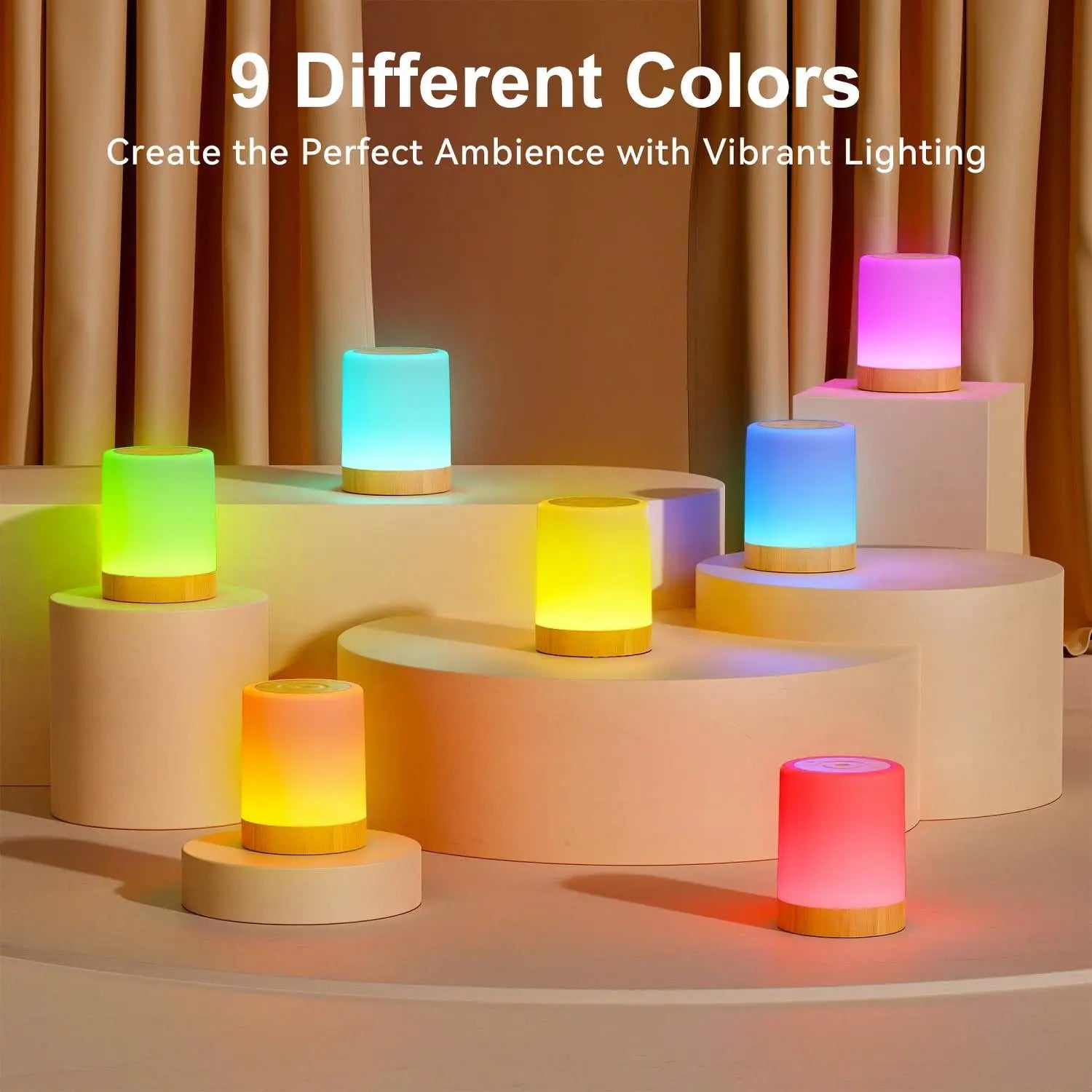 LED Table Lamp with Wooden Base, USB Rechargeable Night Light, Elegant Decorative Desk Lamp for Bedroom and Living Room Decor