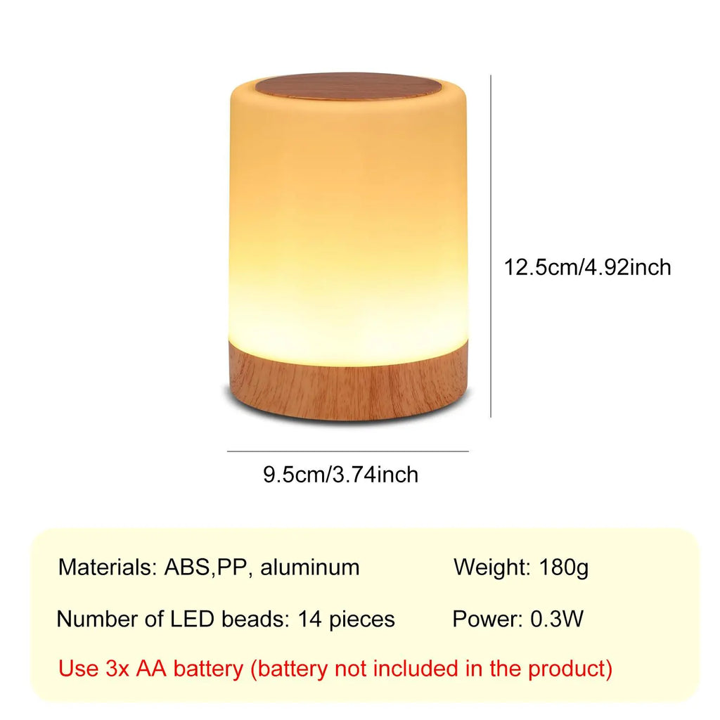 LED Table Lamp with Wooden Base, USB Rechargeable Night Light, Elegant Decorative Desk Lamp for Bedroom and Living Room Decor