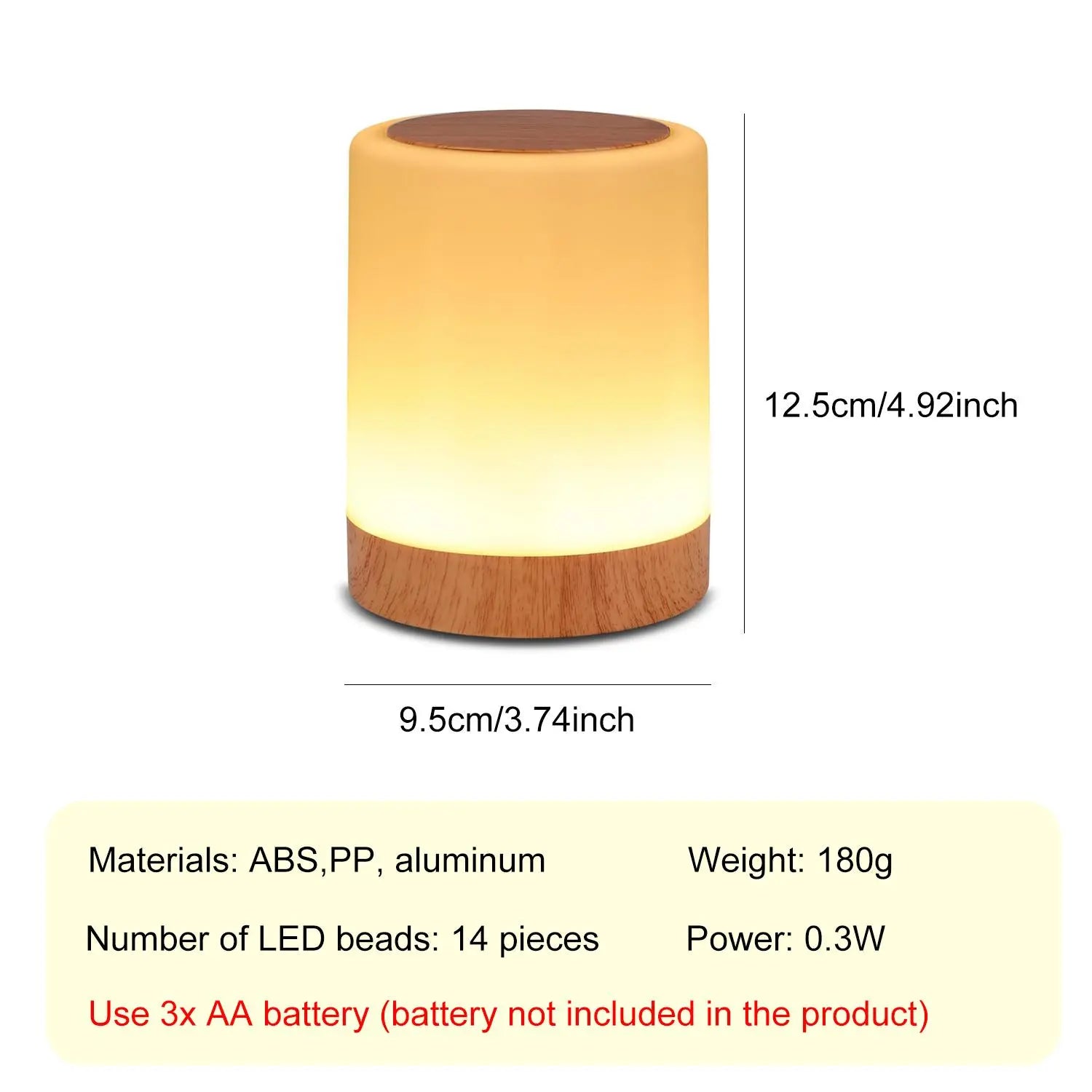 LED Table Lamp with Wooden Base, USB Rechargeable Night Light, Elegant Decorative Desk Lamp for Bedroom and Living Room Decor