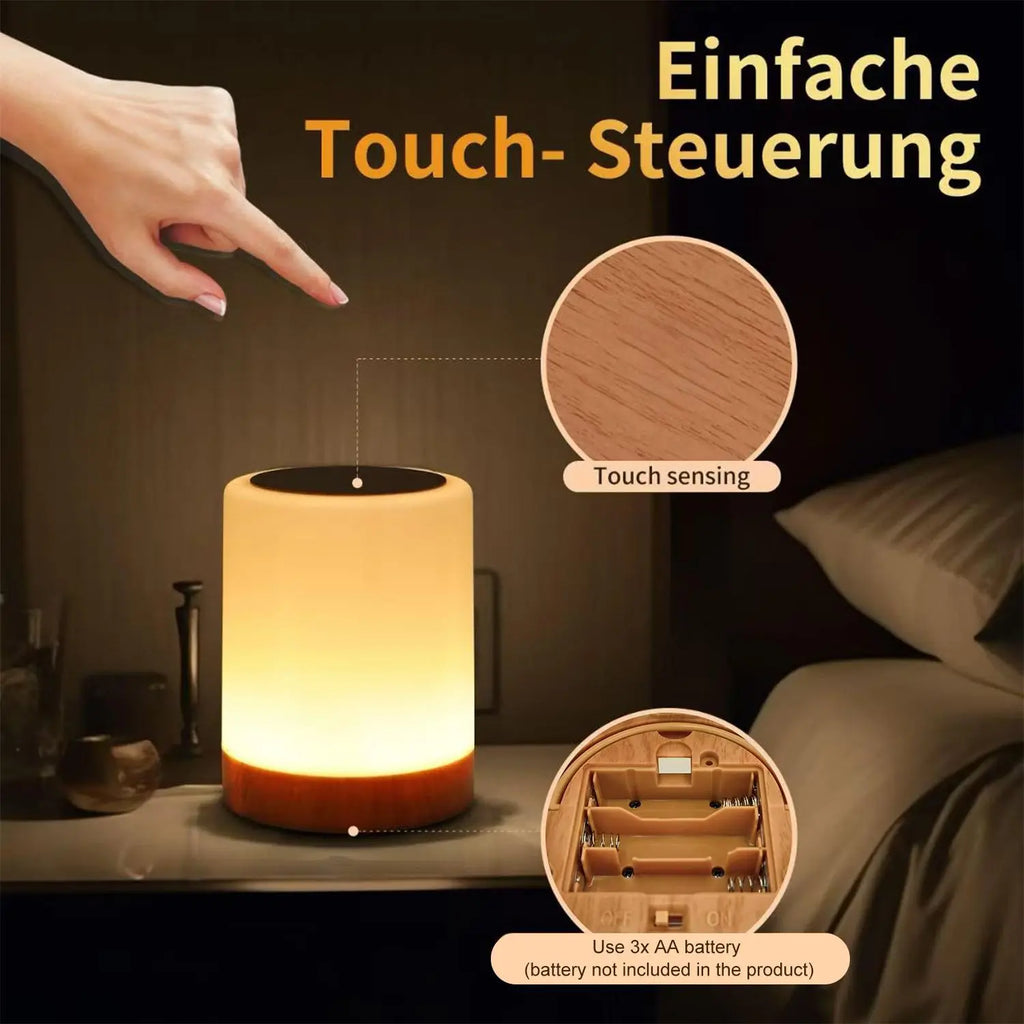 LED Table Lamp with Wooden Base, USB Rechargeable Night Light, Elegant Decorative Desk Lamp for Bedroom and Living Room Decor