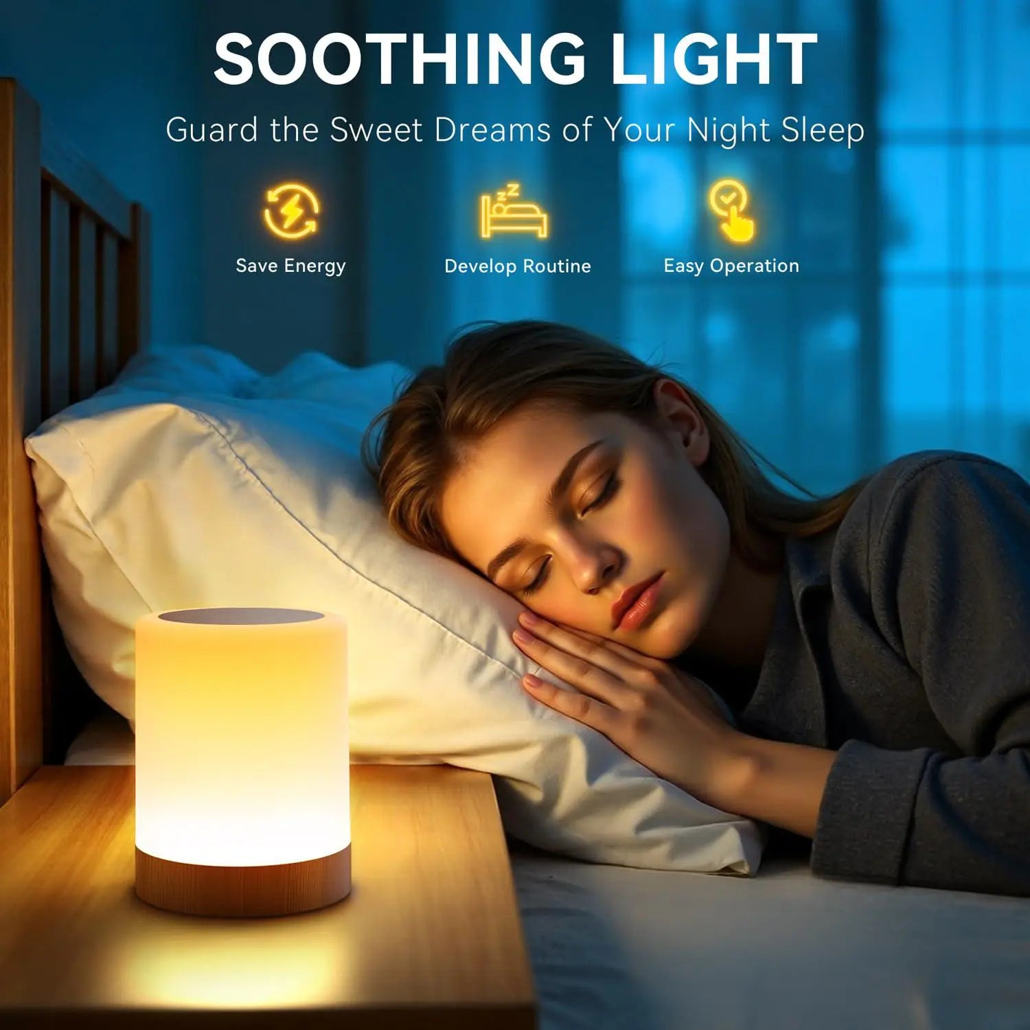 LED Table Lamp with Wooden Base, USB Rechargeable Night Light, Elegant Decorative Desk Lamp for Bedroom and Living Room Decor