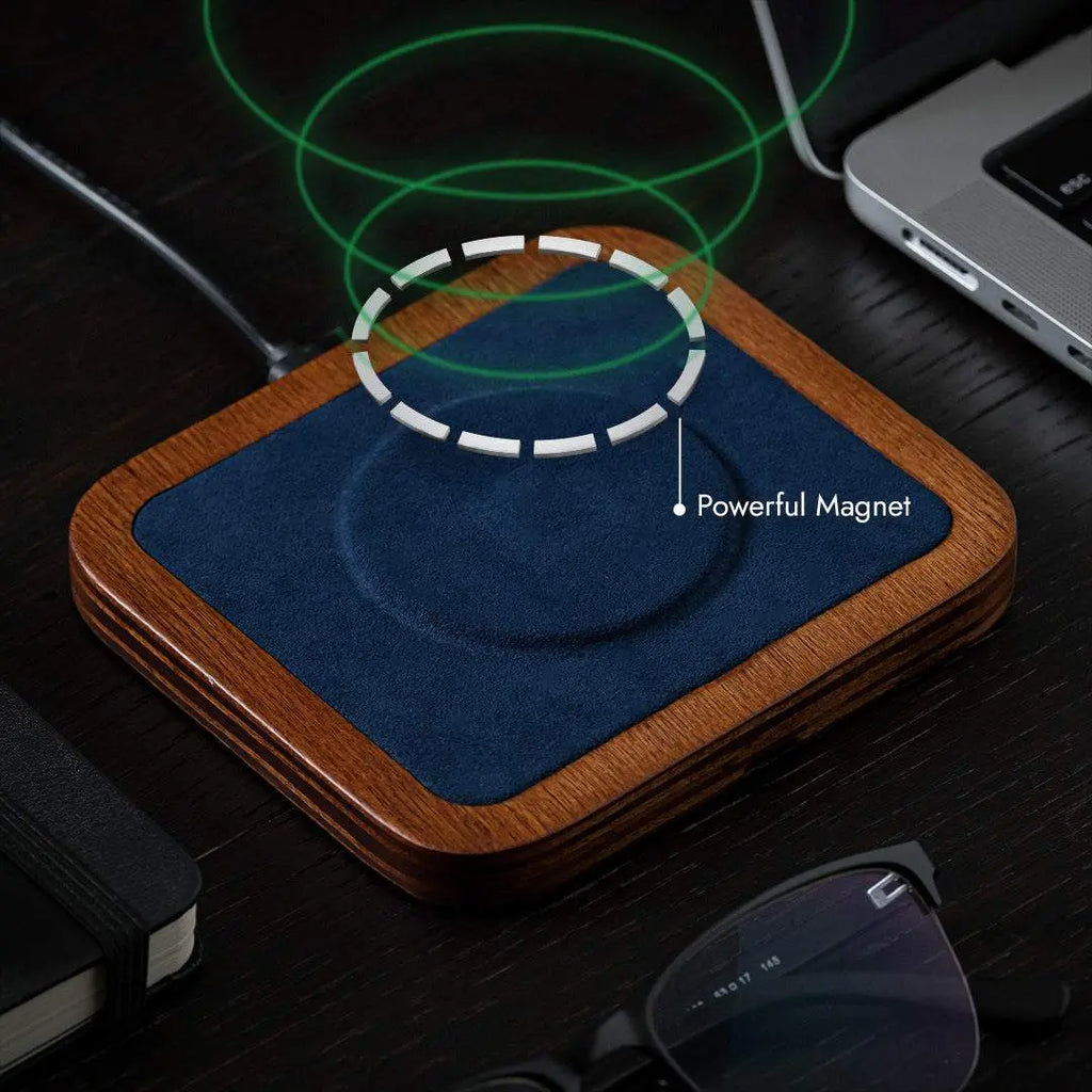 UNO Black Single-Coil Magsafe Oak Wireless Charger 15W Fast Charging with FOD Function & USB-C Cable for Iphone & Samsung Devices