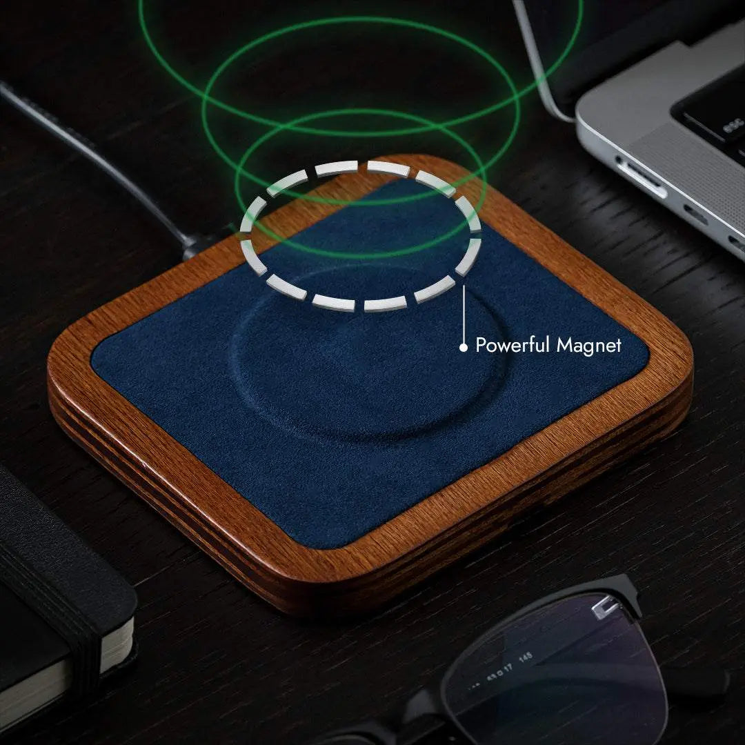 UNO Black Single-Coil Magsafe Oak Wireless Charger 15W Fast Charging with FOD Function & USB-C Cable for Iphone & Samsung Devices