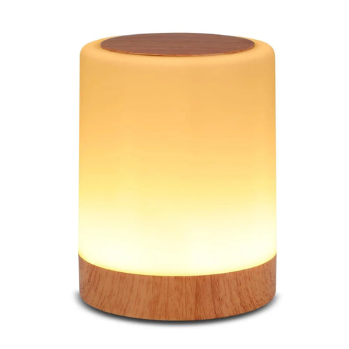LED Table Lamp with Wooden Base, USB Rechargeable Night Light, Elegant Decorative Desk Lamp for Bedroom and Living Room Decor