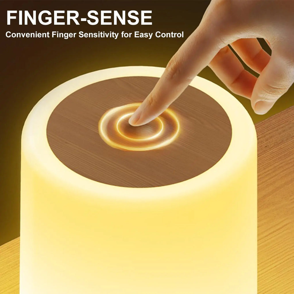 LED Table Lamp with Wooden Base, USB Rechargeable Night Light, Elegant Decorative Desk Lamp for Bedroom and Living Room Decor