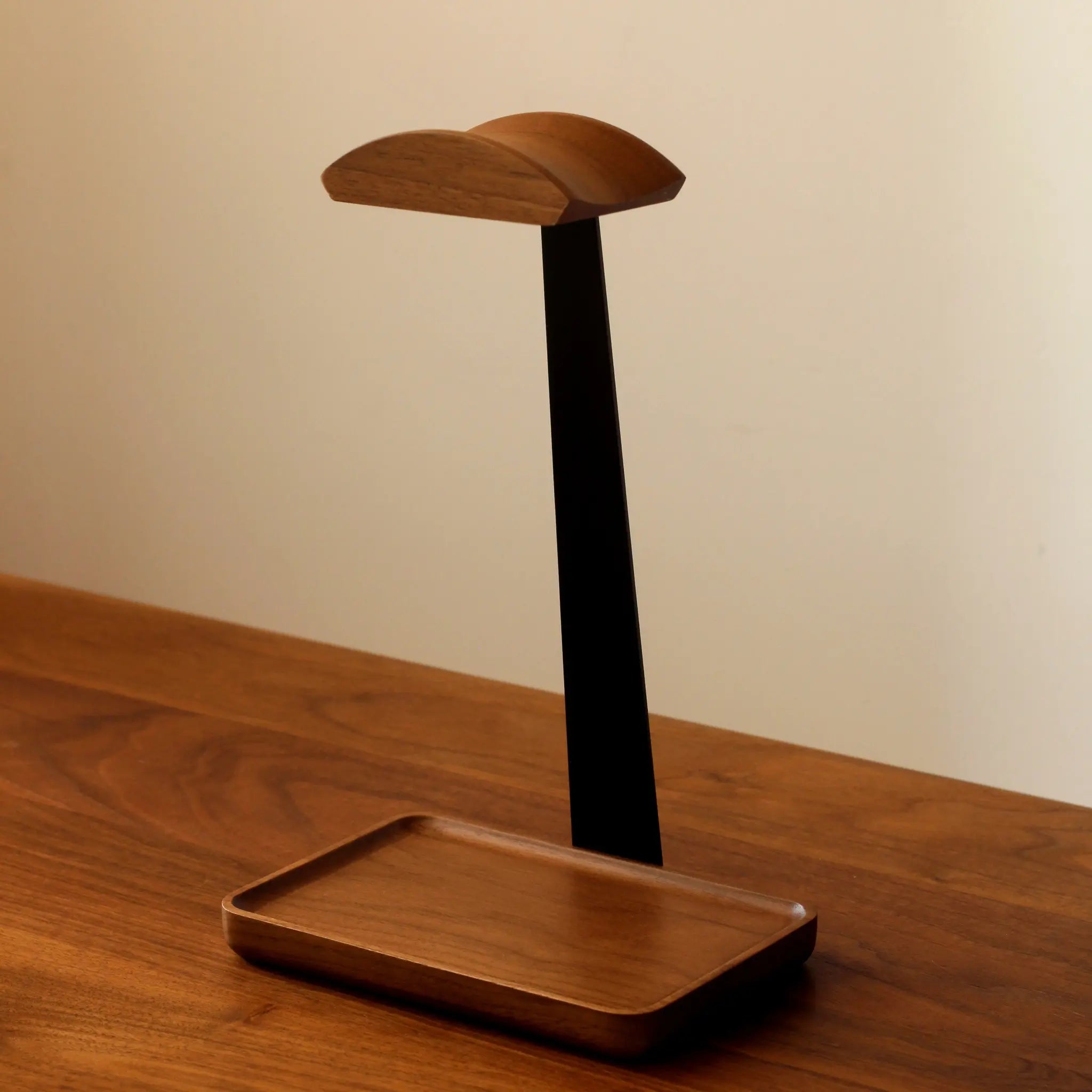 Premium Walnut Wood Headphone Stand with Organizer